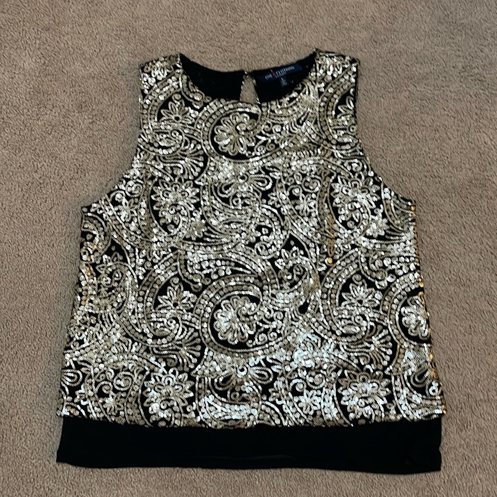 Gold and Black Sequins Sparkling Sleeveless Top